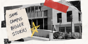 EUI campus in a creative black-and-white festival collage