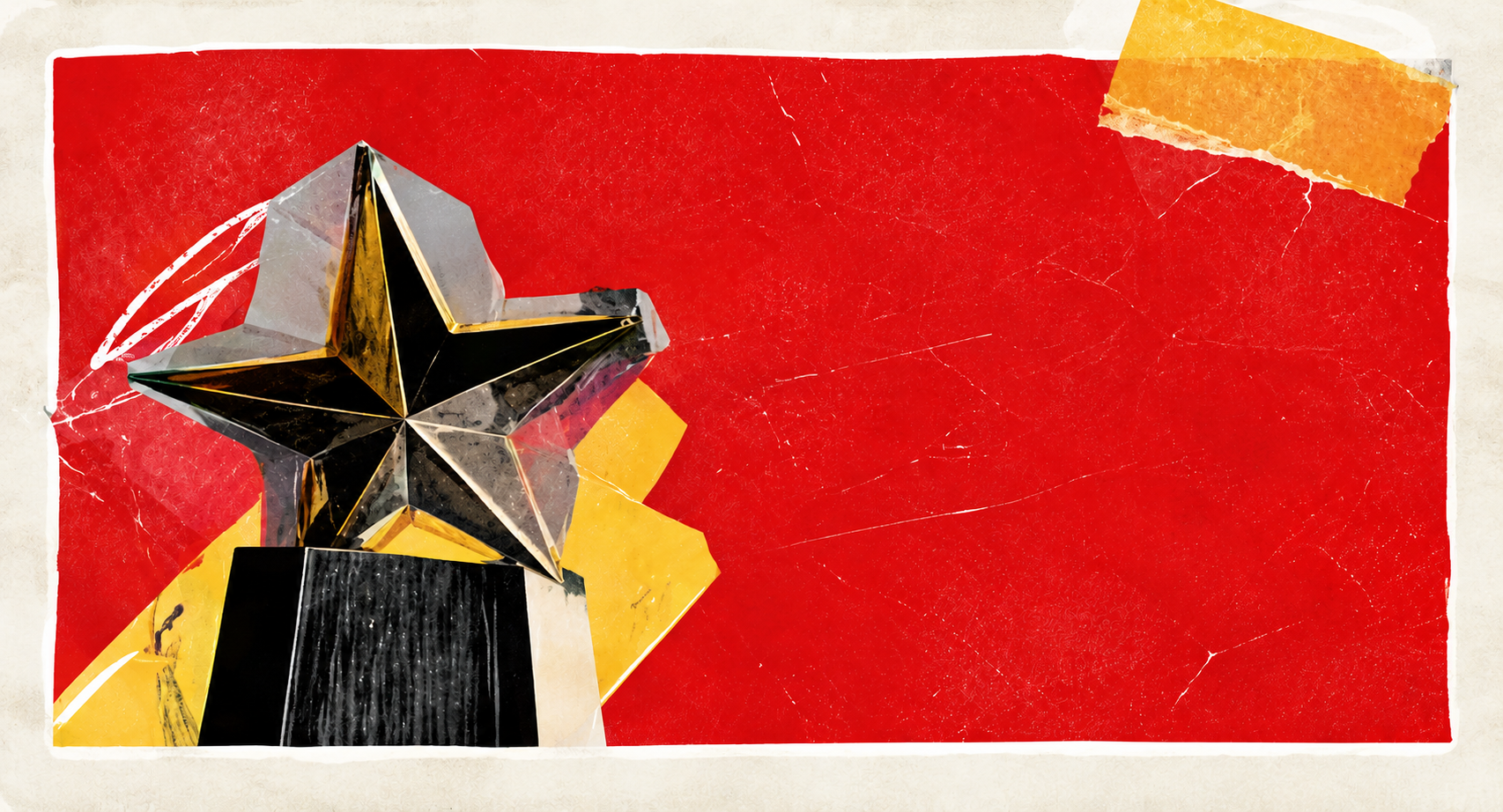Star trophy on a red collage background