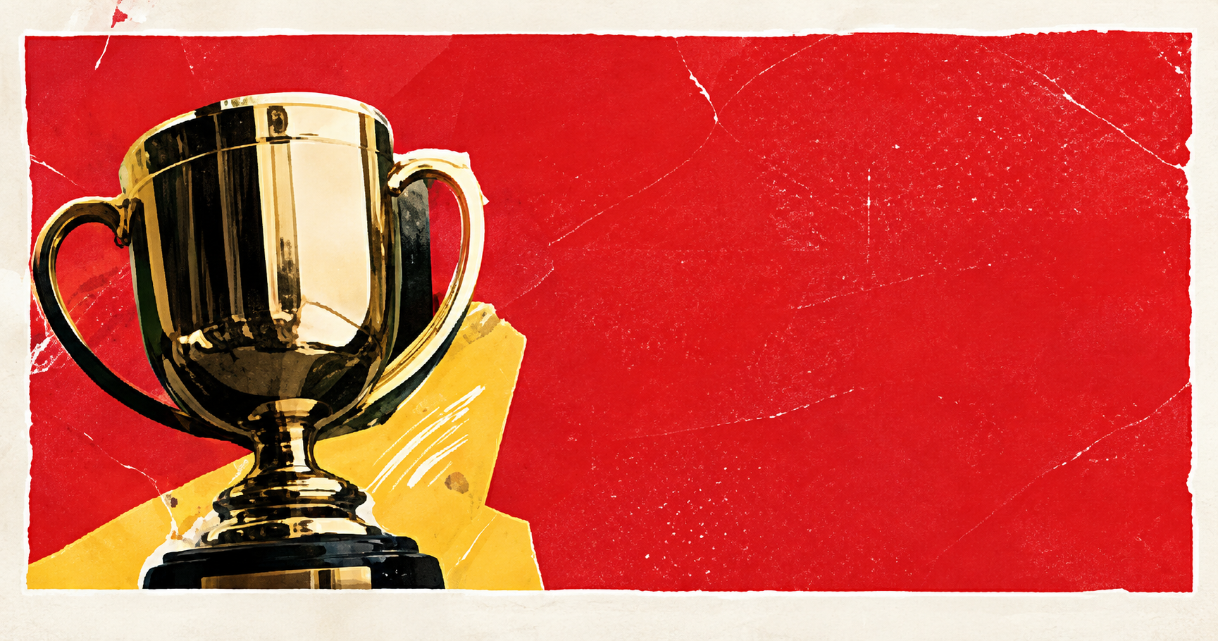 Gold trophy on a red collage background